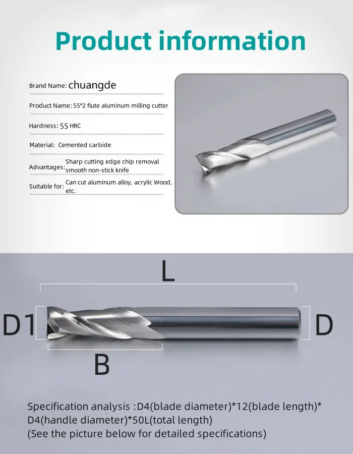 HRC45 HRC55 2/3/4 flute D1-20mm solid carbide flat end mill cnc aluminum milling cutters