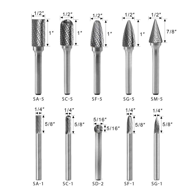 Wholesale Manufacturer OEM 10 pieces 6 mm 1/4inch Shank Burr Set Tungsten Carbide Rotary Burrs for Diamond Grinding Cutting